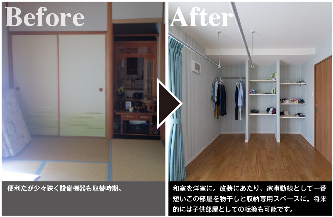 洗濯ものを干してそのまま収納できるランドリールームをご提案。