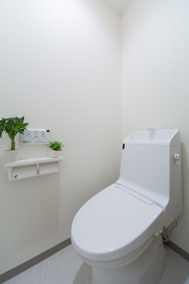 白を基調とした清潔感のある1階トイレ。